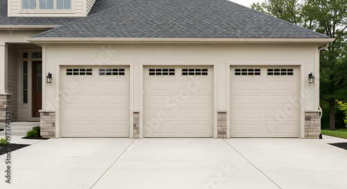 A three beige garage doors with windows isolated on transparent background Perfect for Commercial and Design Use