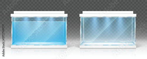 Glass aquarium with water and empty terrarium