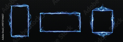 Lightning frames, blue electric borders vector set