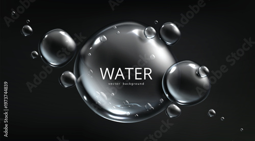 Water background, air bubble spheres on blue aqua