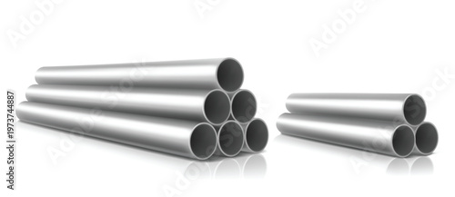 Stack of steel pipes isolated on white background