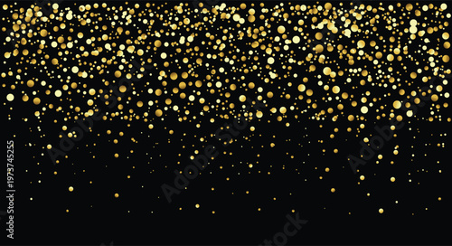 Falling golden glitter particles. Falling gold confetti with magic light.