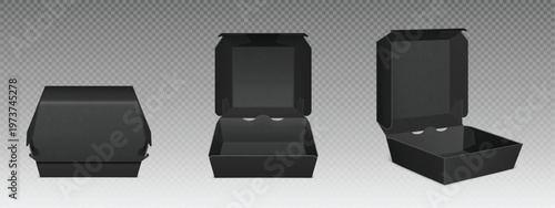 Black burger box mockup. Vector asian food package
