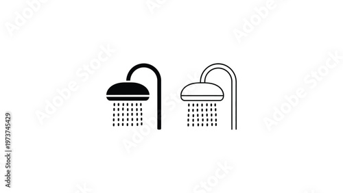 Shower head icon set in solid and outline styles, bathroom water spray symbol, hygiene and sanitation concept black and white vector