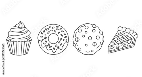 A set of sweet baked dessert treats.