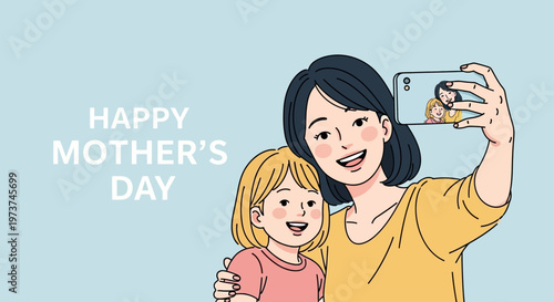 Woman and child taking selfie photo.