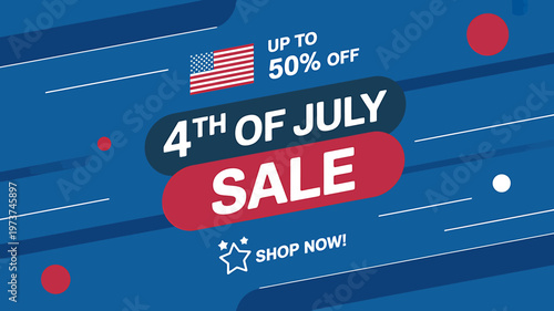 American 4th of July sale banner with patriotic theme and discount offer