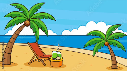 Relaxing beach scene with tropical ambiance and refreshing drinks