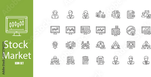 Stock Broker and Financial Advisor Portfolio Management Vector Icon Set
