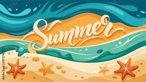 Vibrant summer scene with beach and seaside elements in a cheerful design