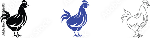 Rooster Silhouettes: Black, Blue, and Outline Vector Set for Farm and Poultry Design