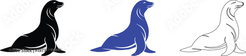 Seal Silhouette Vector Set - Black, Blue, and Outline Designs