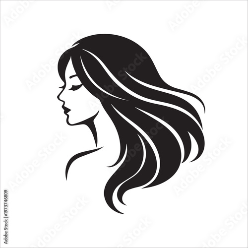 Elegant Female Profile Silhouette with Long Flowing Hair