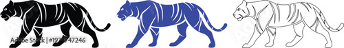 Tiger Illustrations Set: Black, Blue, and Line Art Designs