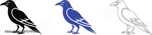 Bird Illustrations Set: Black, Blue, and Line Art Designs