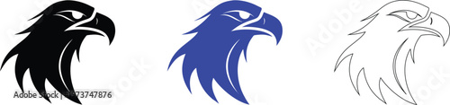 Eagle Head Designs: Black, Blue, and Line Art Variations for Versatile Graphic Use