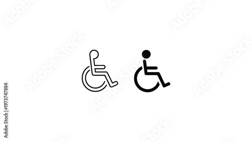 Wheelchair accessibility icon set in outline and solid styles, disabled access symbol, inclusive design concept, black and white vector illustration