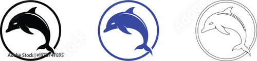 Dolphin Silhouette Vector Set - Black, Blue, and Line Art Variations