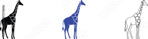 Photography Giraffe Silhouettes in Black, Blue, and White - Vector Illustration