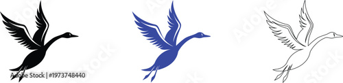 Goose Silhouette Set: Black, Blue, and Line Art Versions for Versatile Design Applications