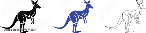 Kangaroo Line Art Set - Black, Blue, and White Illustrations