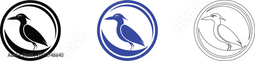 Kingfisher Bird Logo Set - Black, Blue, and Outline Versions