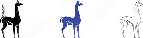 Llama Silhouettes: Black, Blue, and White Line Art Vector Illustration