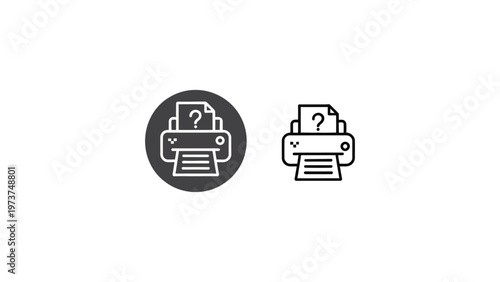 Minimal printer icon set in solid and outline styles, document printing symbol, office equipment concept, black and white vector illustration