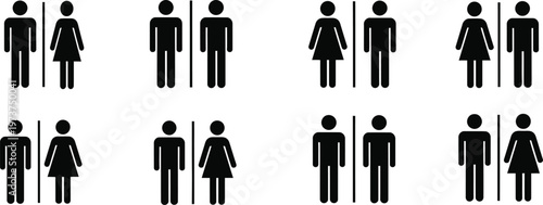 A grid of eight black silhouette figures depicting men and women standing in pairs representing gender diversity