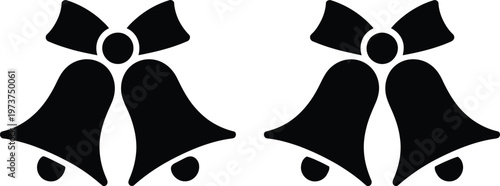 Two black silhouette christmas bells with white background