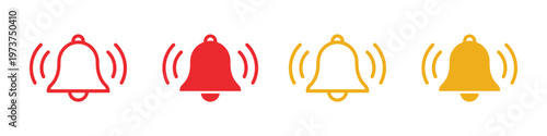 Four colored bell icons displayed in a row varying in hue