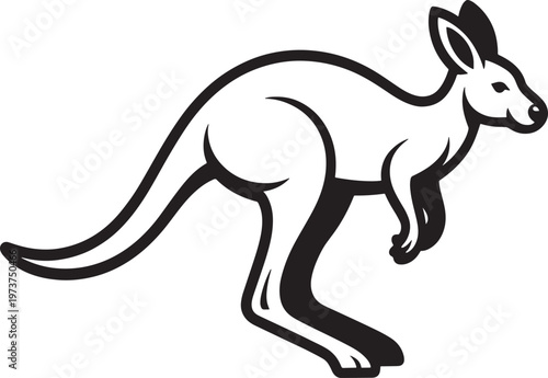 Black and white illustration of a kangaroo in a leaping pose