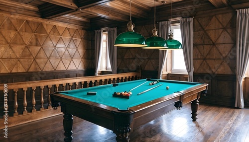 Elegant indoor pool table in cozy lounge room high resolution photo