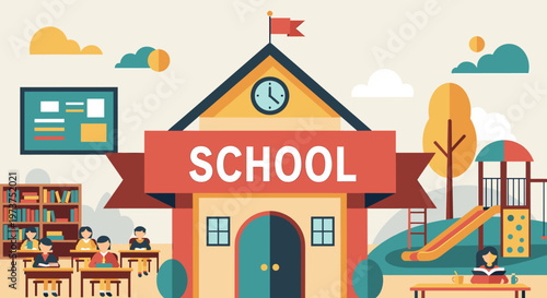 A cheerful illustration depicting students engaged in study, creating a positive and educational atmosphere, ideal for educational content and website