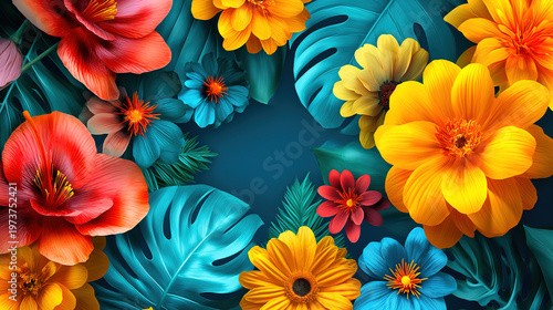Vibrant Background with Large Colorful Flowers