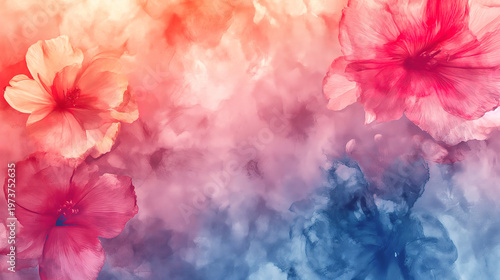 Digital watercolor floral print with blended abstract pattern for graphic poster background