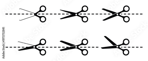 Scissors cutting dashed lines, a representation of cutting