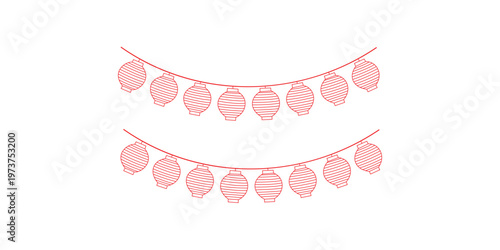 Red and white illustration of hanging Christmas bauble garlands on a white background baubles.  Resizable and Editable. EPS, 10.