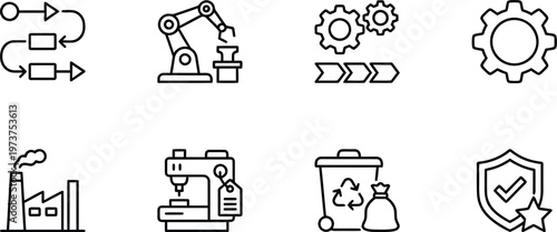 A collection of industrial and manufacturing icons on a white background