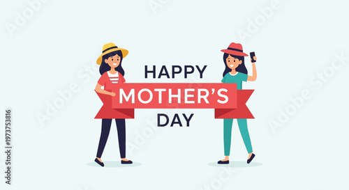 Two women holding Mothers Day sign.