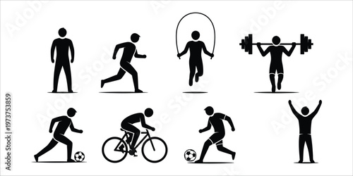 Silhouette illustrations of diverse athletic activities and fitness exercises
