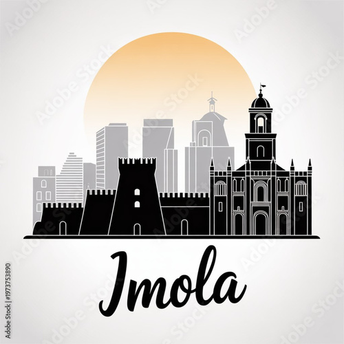 Tableau sur toile Imola Italy Skyline Silhouette — Rocca Sforzesca Fortress, Cathedral Dome and Au