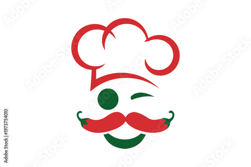 Smiling chef face made of red and green peppers and hat pepper chili logo.  Resizable and Editable. EPS, 10.
