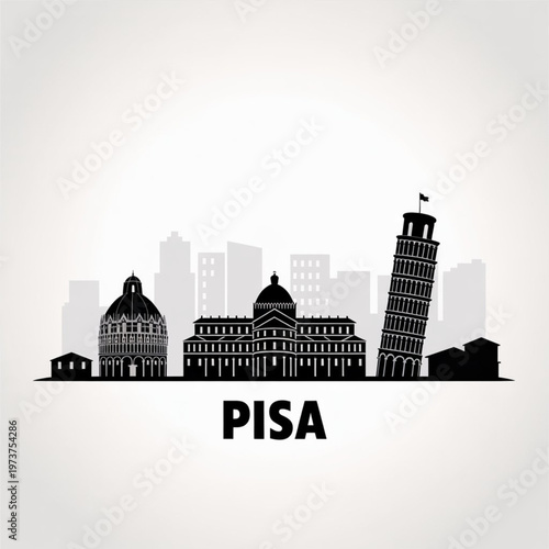 Pisa Skyline Silhouette — A Historic Landmark City in Tuscany Italy Vector Illustration