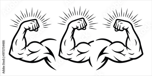Three strong arms flexing a symbol of power and determination