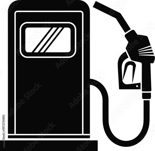 Fuel pump silhouette, gas station illustration, refueling icon artwork, energy supply design concept, automotive service symbol, black white transportation graphic