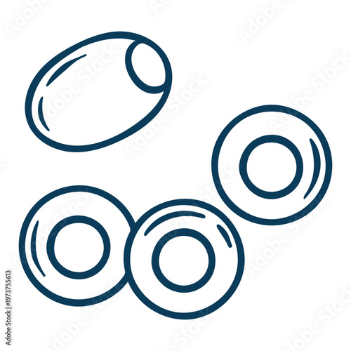 Doodle style olive with Mediterranean blue outline. Clean hand-drawn vector for olive oil branding or food illustrations