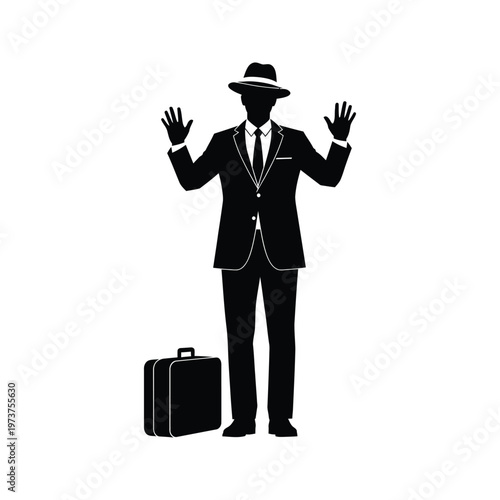 A person in a top hat and suit holding a magic wand, ready to perform a mesmerizing trick on stage