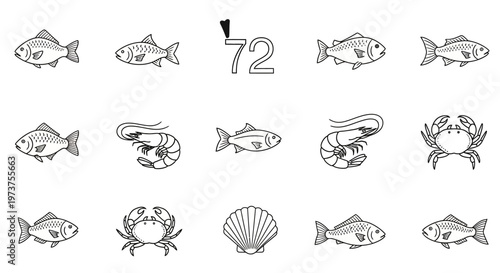 Black and white sea creatures illustrations.