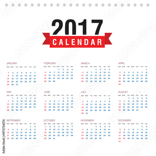 Annual 2017 calendar template design providing a complete year planner for managing dates and events